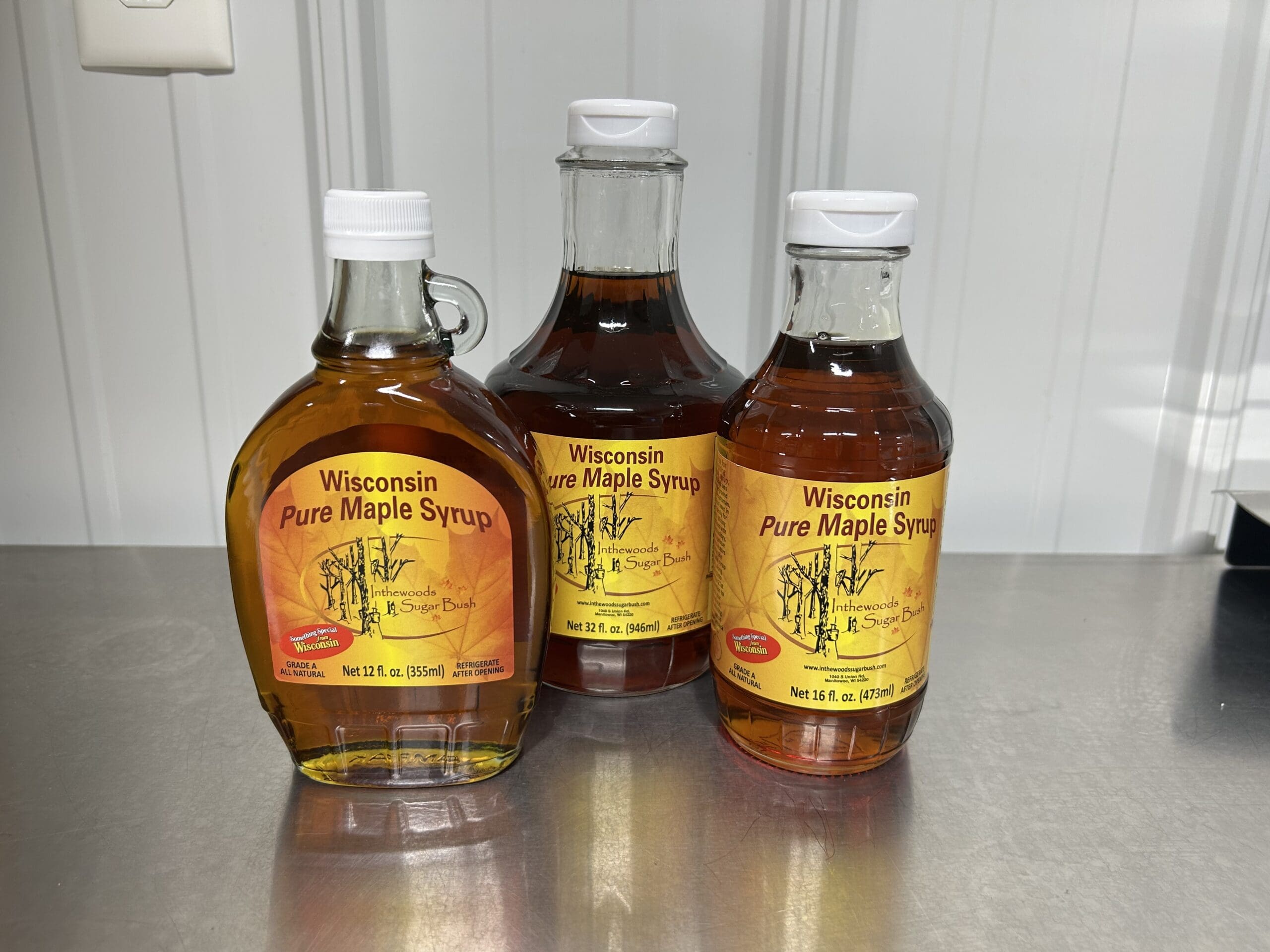 Pure Wisconsin Maple Syrup in Glass Bottle